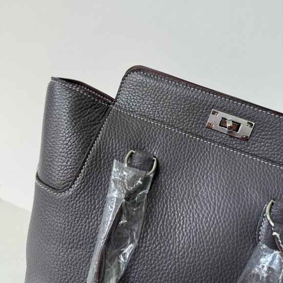 LEATHER INSIDE & OUT | Dark Gray Toolbox Bag Convertible Shoulder Top Handle T14 - Picture 3 of 14